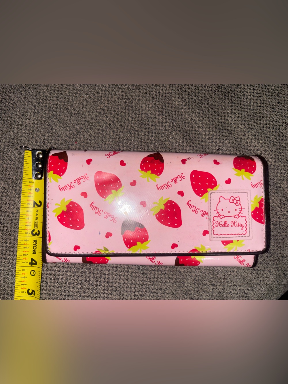 Hello kitty pink long wallet with strawberries printed all over it. 🍓🐱 - Picture 3 of 11